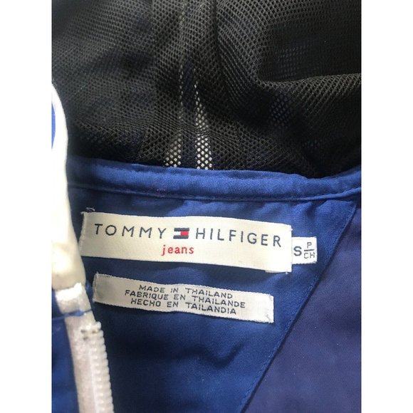 Tommy Hilfiger Navy White Women's Rain Wind Jacket Hooded Small S Retro - Picture 3 of 9